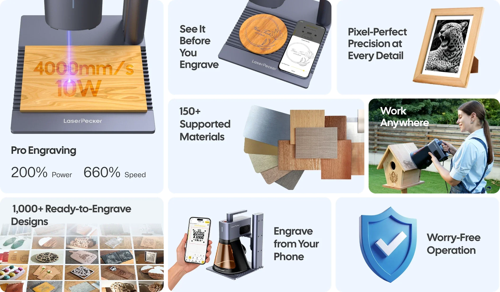 Portable LaserPecker LP2 Plus Laser Engraving Machine - 2-in-1 Precision Engraving & Cutting for 150+ Materials - Image 2